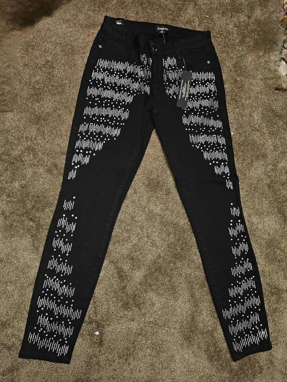 BeBe Black Skinny Jeans with Rhinestones Pattern